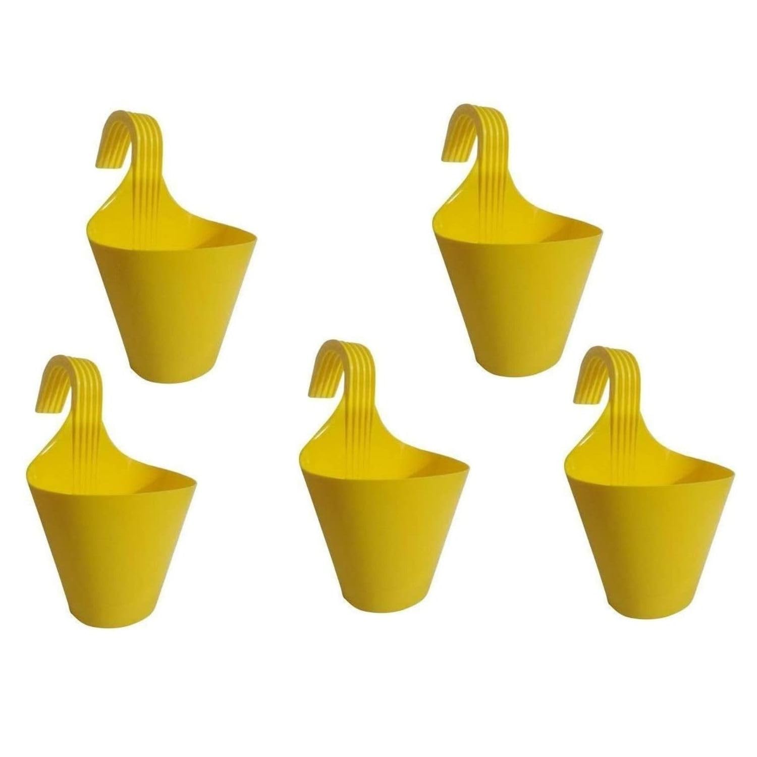 Go Hooked Plastic Hanging Planter for Plants, Vertical Gardens, Modern Living, Greenery, Compact Living Spaces, Railing Flower Pots, Pot Diameter (22 cm), Pot Height (17 cm) (Set of 5) (Yellow) (B0CXP883L3) Amazon Price History, Amazon Price Tracker