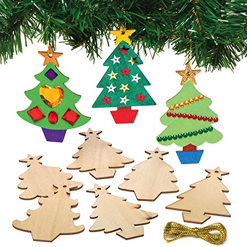 Baker Ross AX425 Decoraciones De Madera Para Árbol De Navidad - Paquete De 12, Ideal Para Proyectos De Artes Y Manualidades Para Niños, Ideal Para La Escuela