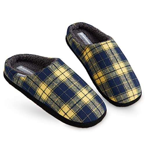 Dunlop Chaussons Homme Hiver - Pantoufles Homme Chaude Confortable - Chausson Homme Fourré Mémoire de Forme (Bleu/Moutarde, Numeric_42)