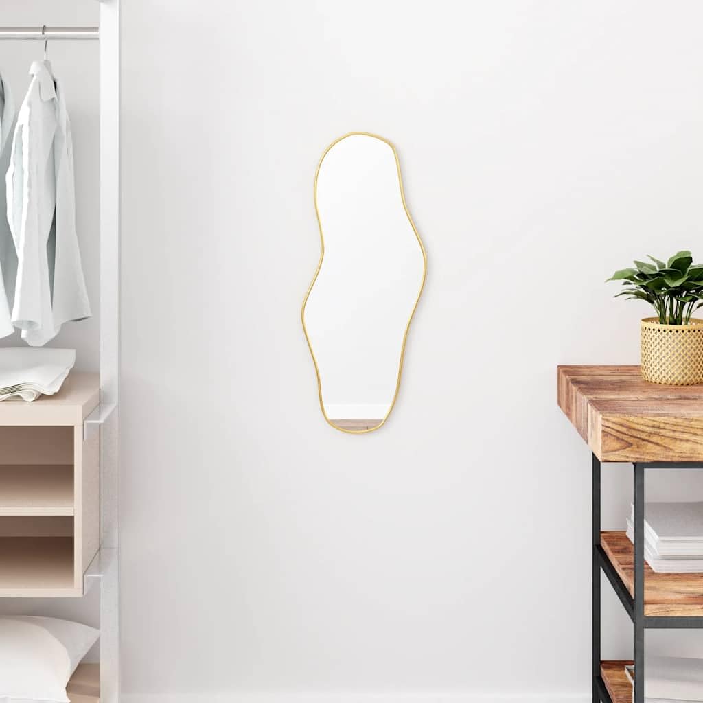 Wandspiegel Golden 60x25 cm mit stabilem PVC-Rahmen für Schlafzimmer, Flur, Badezimmer, dekorativ, langlebig, klare Reflexion, Wandmontage, ideal für Kosmetik, Schminken, Rasur, Frisieren