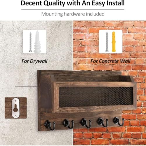 Image of PEDEX - Wall Mounted Wooden Key Holder Organizer with Storage Shelf | Multipurpose Entryway Organizer for Keys, Sunglasses, Mail, Plants Great for use in entryways, hallways, Kitchens, or Offices