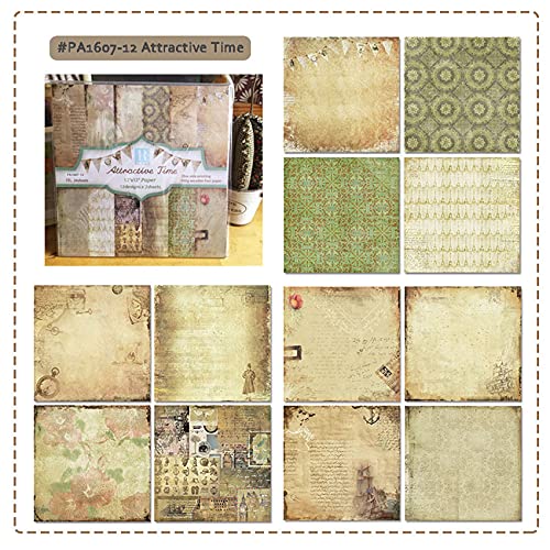 12 * 12 Vintage Scrapbook Paper Pad - Two Of 12 Colors Frame Material Paper Single-Sided Scrapbooking Cardstock Paper Pad For Cardmaking Diy Origami Decorative Craft Paper (Attractive Time) #TOP2