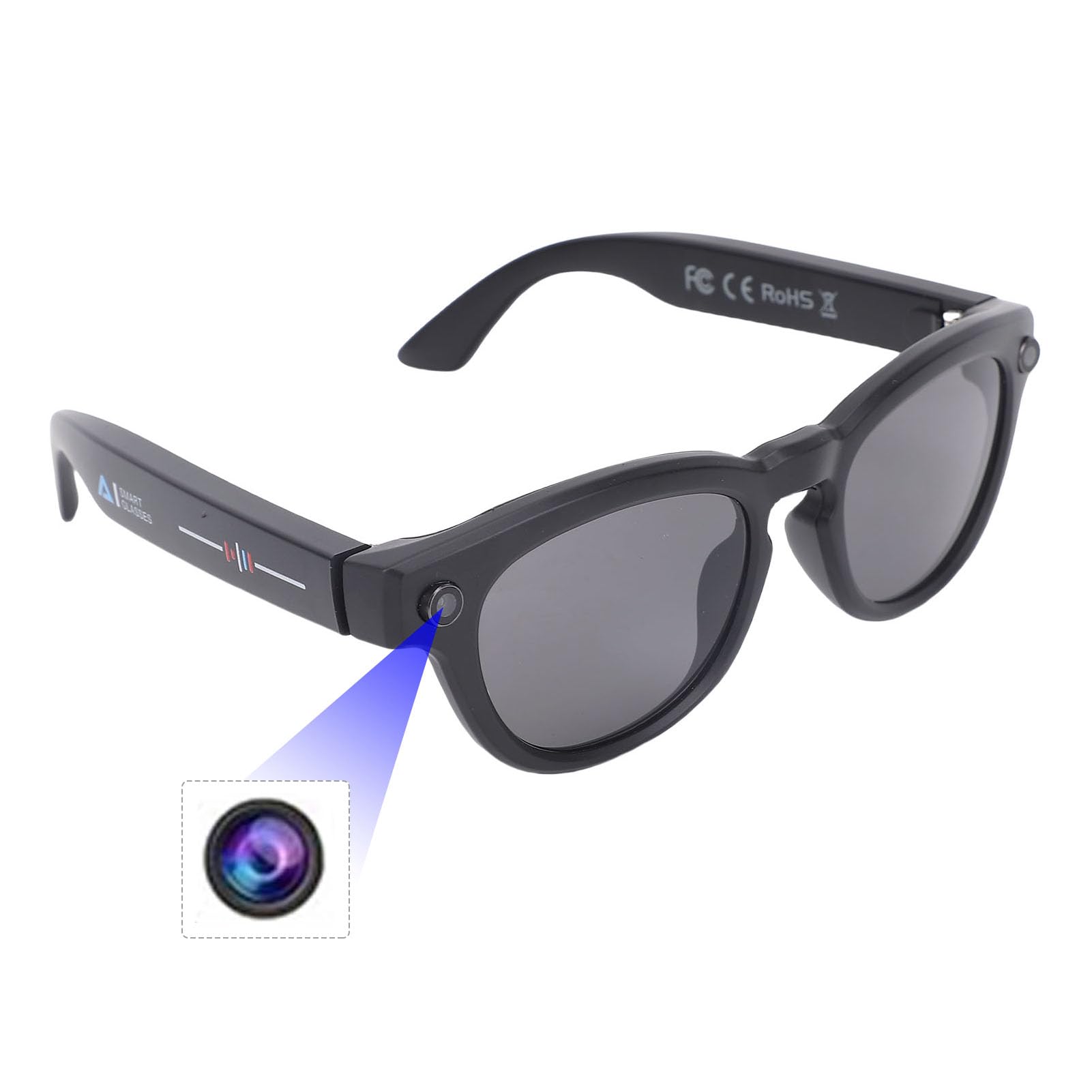 GOWENIC Occhiali Intelligenti, Traduzione in 11 Lingue, funzionalità Intelligenti Versatili, Occhiali Intelligenti con Fotocamera, con una Grande Batteria da 260 MAh, per Fotografia,