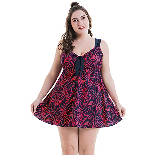 Beachkini Maillot de Bain Deux pièces imprimé rétro Taille Plus pour Femmes Tankini Robe de Plage,Rouge,56 Cover