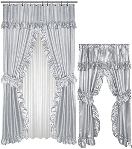 Home Fashions Grey Double Swag Shower and Window Curtain Set with Liner