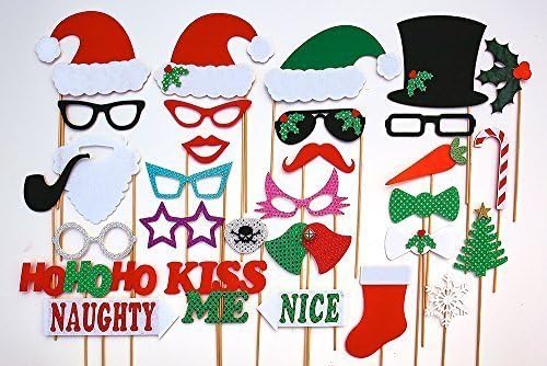 Deluxe Christmas Photo Booth Props Ugly Christmas Sweater Party Idea - Quality Stiffend Felt Construction Mustache on a Stick Birthday Wedding Event Photobooth