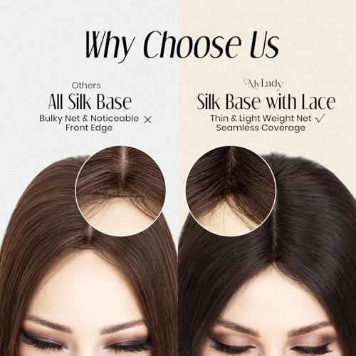 MY-LADY Hair Topper for Women Human Hair Loss Thin 10 * 12CM Silk Base with Lace Clip in Real Remy Hairpieces 130% Density 10 Inch #02 Dark Brown by MY-LADY - Image 5