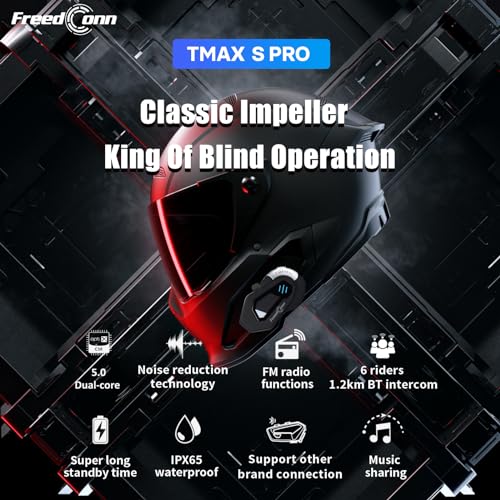 FreedConn Motorcycle Bluetooth Headset T-MAXS Pro Motorcycle Communication Systems 6 Riders 1000M Group Helmet Intercom with Music Sharing FM Radio CVC Noise Cancellation Accessories