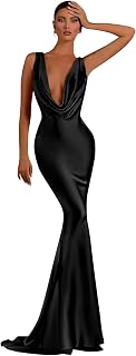 Satin Mermaid Bridesmaid Dresses Long Deep V Neck Pleats Formal Gowns and Evening Dresses