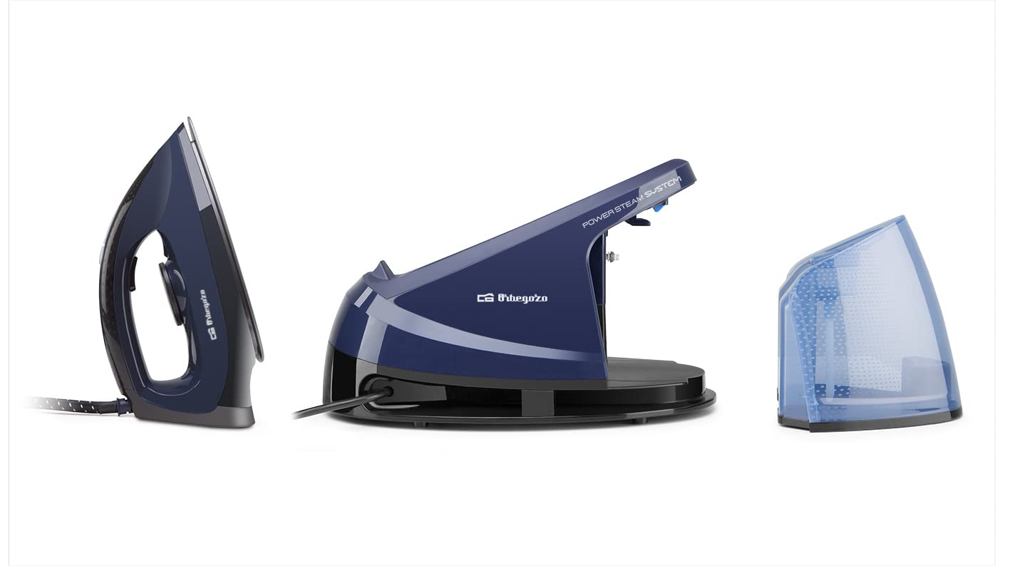 Orbegozo VP 8550 Centro de Planchado a Vapor, Planchado en Seco y a Vapor, Regulador de Temperatura, Botón Autolimpieza, Depósito de Agua Extraíble 1.2 L, 2400 W, Azul