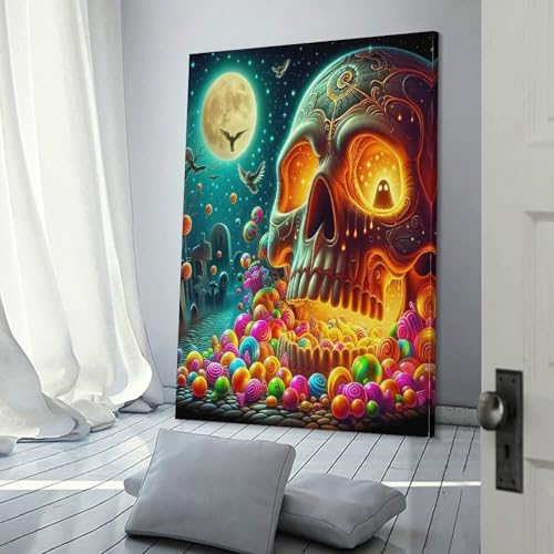 Peinture sur toile crâne pour réveiller un mur blanc triste de salon