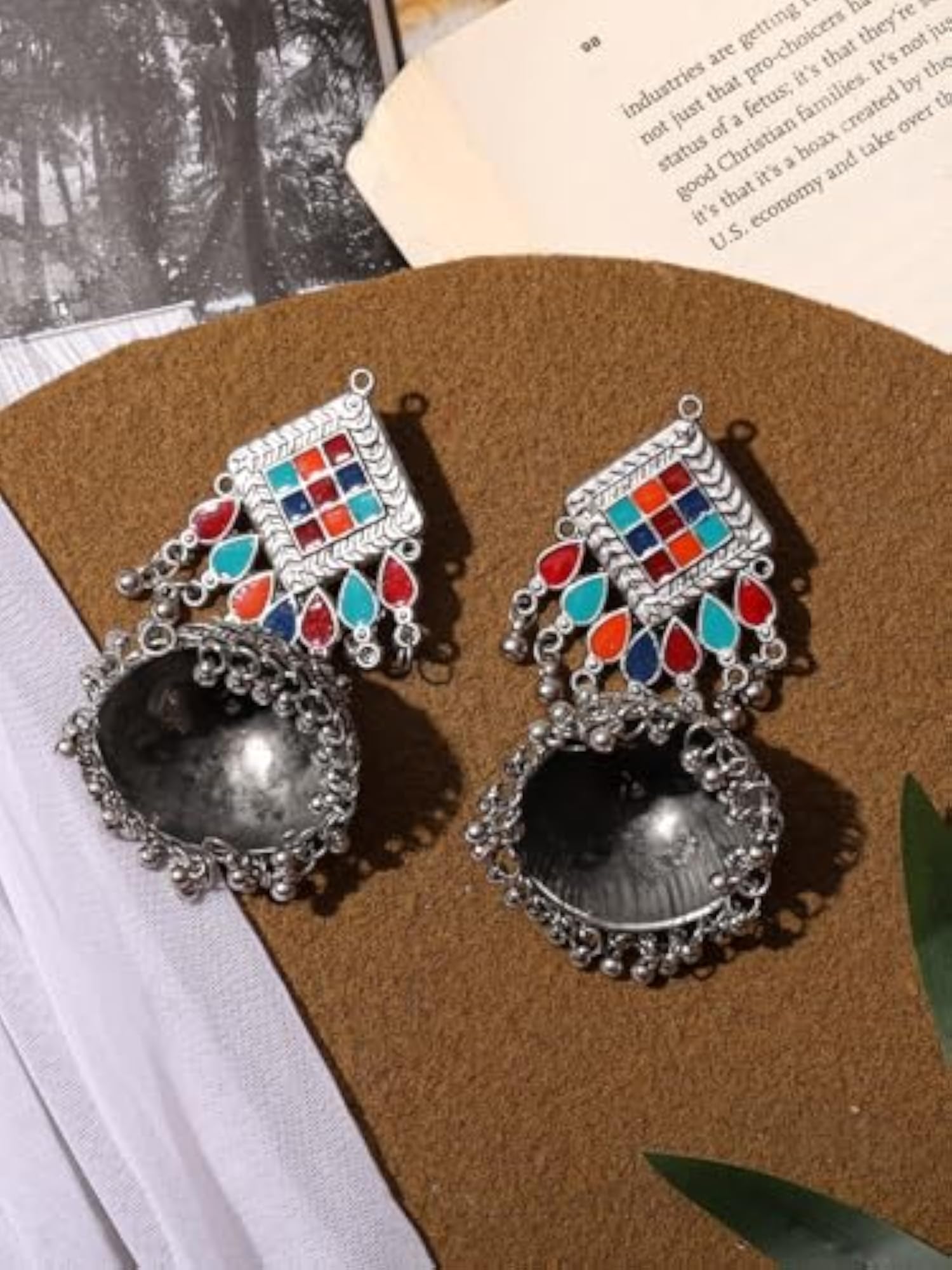 Women's 92.5 Silver Plated Oxidised Jhumki Earrings