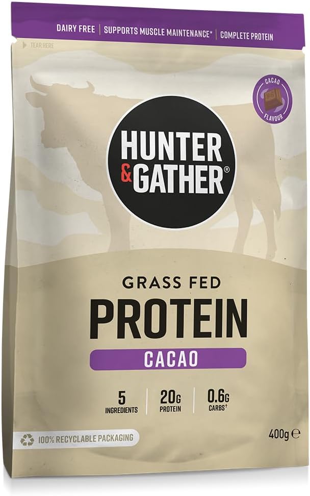 Hunter & Gather Cacao Grass Fed Beef Protein Powder 400g | 20g Protein per Serving | No Artificial Sweeteners or Fillers | Lean Muscle Growth | Dairy Free | Naturally Easy to Digest