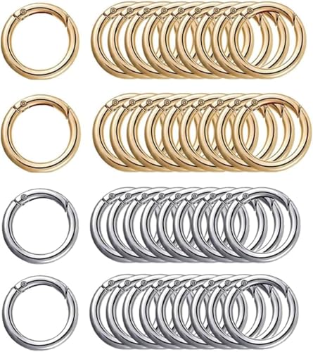 40Pcs 28mm Rond Mousqueton,BetterJonny Snap Ressort Anneau Boucle Alliage de Zinc Trousseau Crochet Clips pour Travaux Manuels,Sacs à Main,Sacs, Porte-clés(Or, Argent)