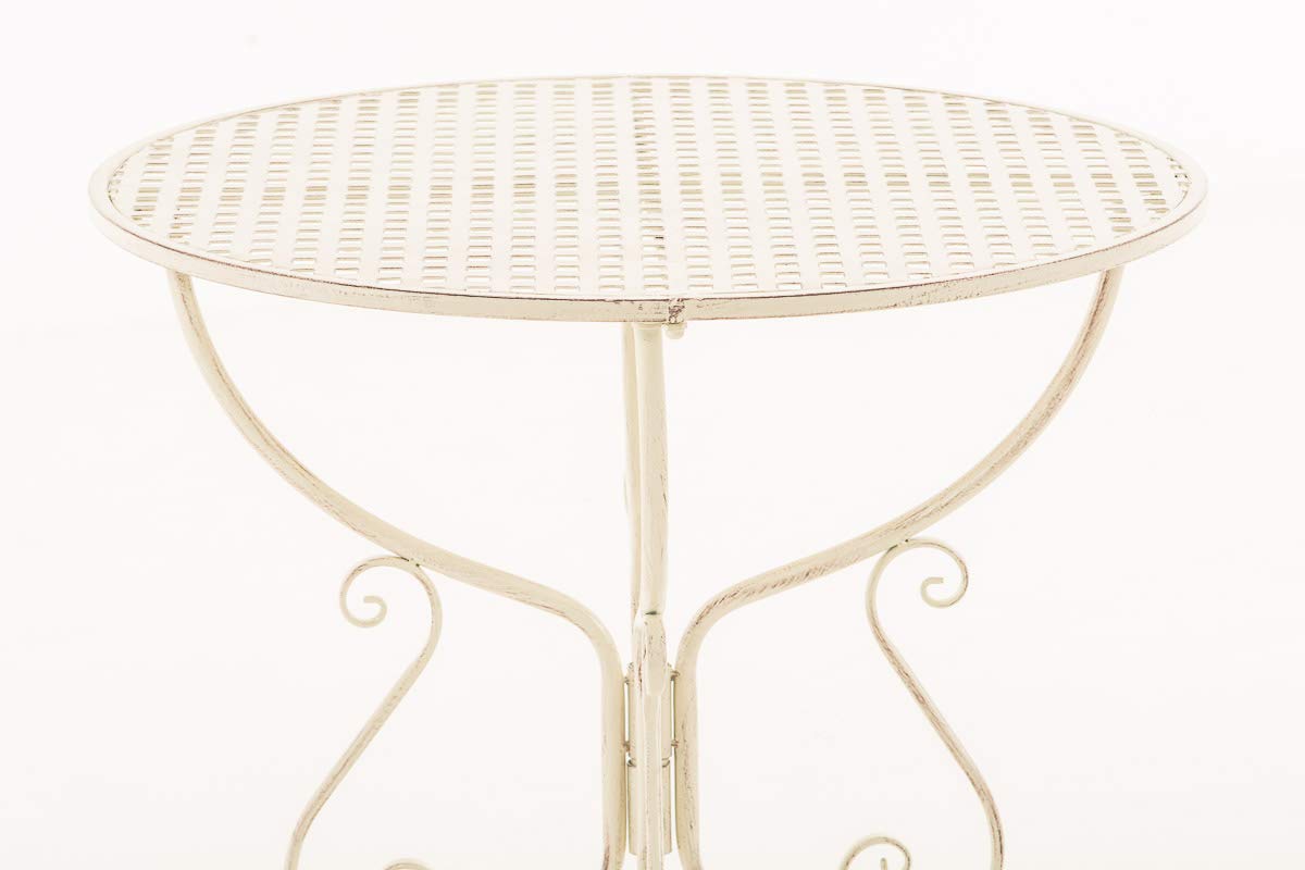 CLP Mesa De Jardín Amanda I Mesa Redonda con Adornos De Época Medieval I Mesa con Adornos Elaborados A Mano En Estilo Nostálgico, Color:Crema Envejecido