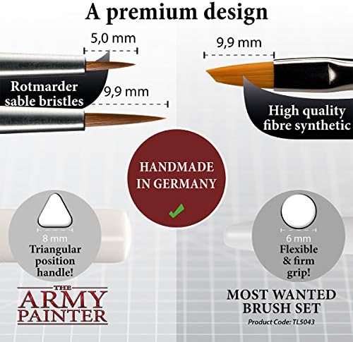 The Army Painter Wargamer Most Wanted Brush Set - Miniatures Paint Brush Set of 3 Miniature Paint Brushes - Insane Detail, Regiment, and Small Drybrush - Quality Detail Brush Set Handmade in Europe