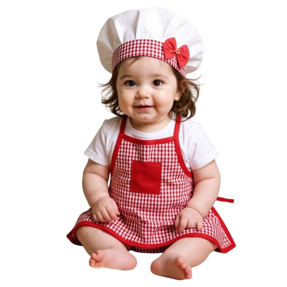 A.T.U.N. (ALL THINGS UBER NICE) Soft Cotton-Rich Baby Chef Dress-Up Set | Cute Kitchen Dress-Up Outfit with Apron & Cap for Baby Boys and Girls | Ideal for Birthday & Photoshoot (0-2 Years)-image-33