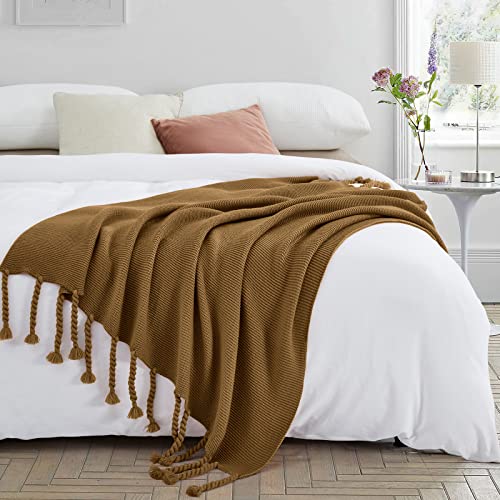 Aormenzy Brown Throw Blanket With Tassels, Knitted Throw Blanket For Couch Bed Sofa, 50" X 60" #TOP2