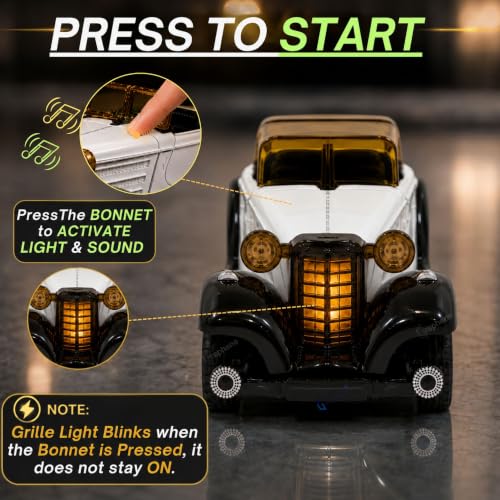 Image of GRAPHENE 1:32 Metal Diecast Vintage Toy Car Pull Back Action Light Sound Openable Doors Miniture Antique Retro Classic Model Car for Kids Toddlers Car Decorative Item Birthday Gift 3+Boys (White)