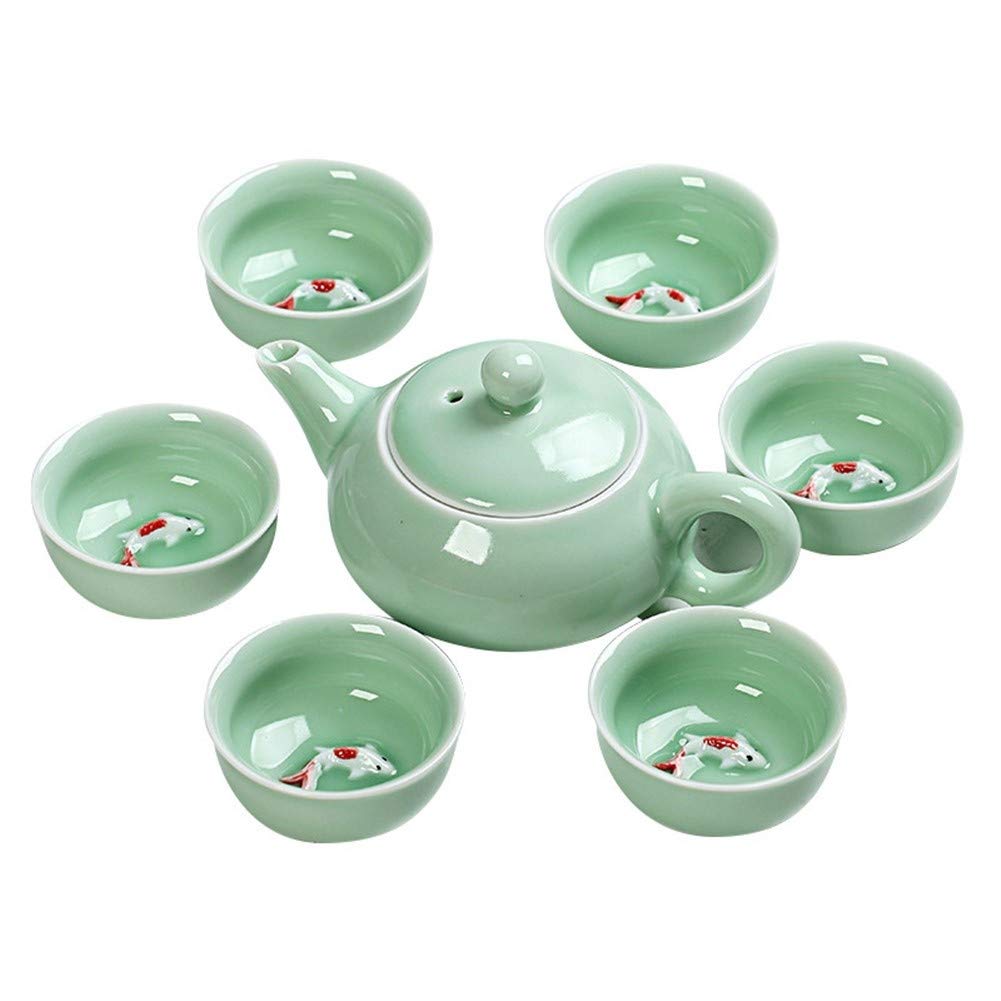 Yun Zhang Hong Celadon Kung Fu Tea Set Kung Fu Tea Pot six Cups Gift (Color : Celadon)