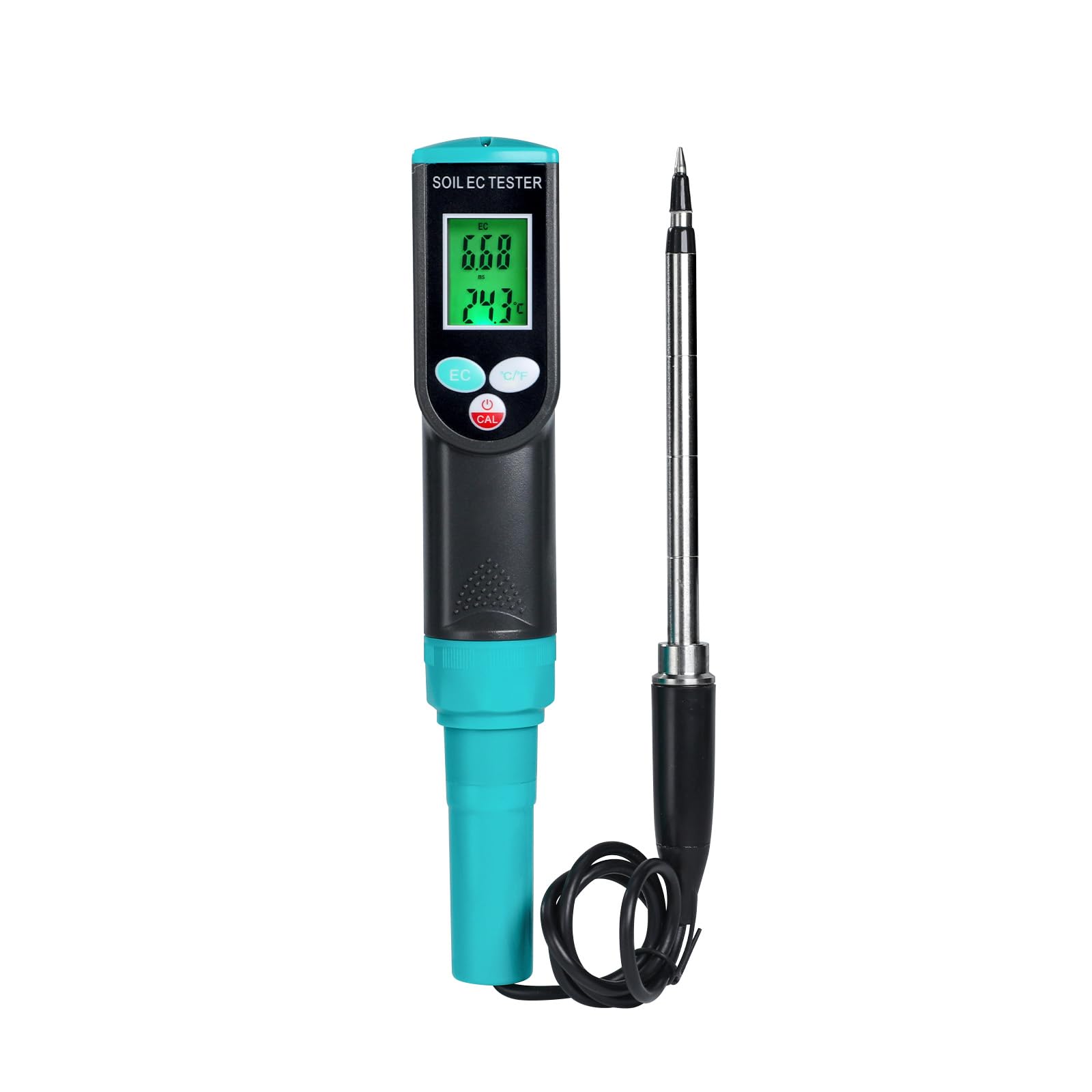 Digital Soil EC Meter, 2-in-1 EC and Temperature Meter with Corded EC Sensor Electrode, Backlight LCD Display, ATC Function 0~50degC, Portable Plant EC Meter for Gardening, Farming and Outdoor Plants