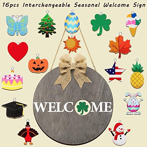 image for Jetec Seasonal Welcome Door Sign Round Wood Front Door Sign Interchang