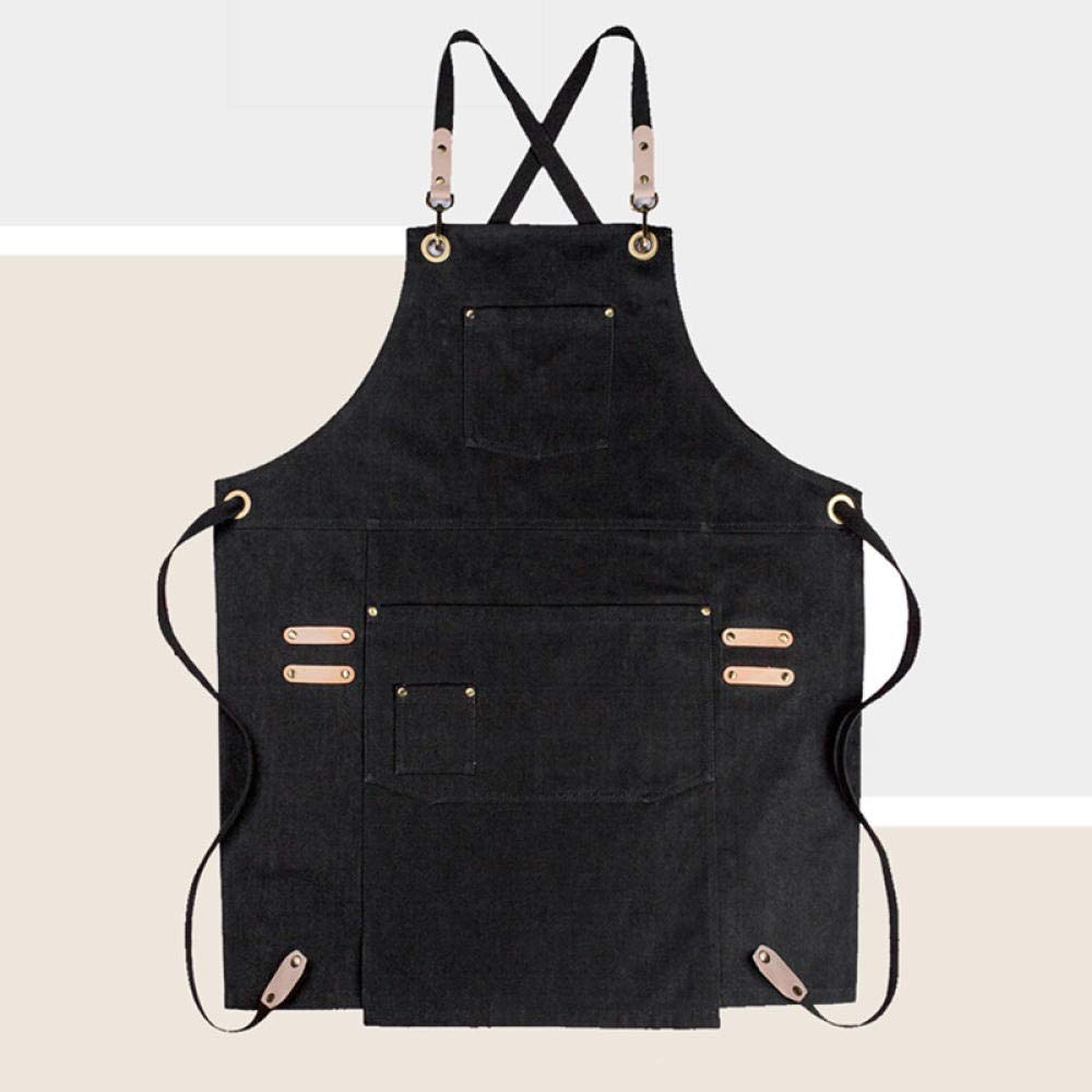 Tabliers de cuisine pour femmes, Tablier de dossard réglable, tablier noir gris denim rose marron tablier Cafe Barista Bartender Restaurant pâtissier uniforme uniforme de fleuriste ( Color : Black Den