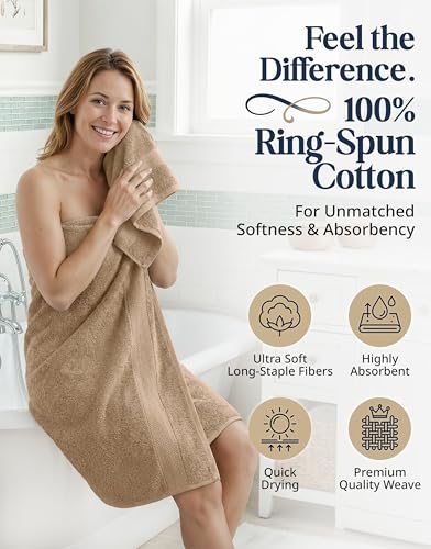Image of LANE LINEN 100% Cotton Towels Set - 16 Piece value pack - Soft, Absorbent & Durable - 4 Bath, 8 Washcloths, 4 Hand Towels for Bathroom - Ideal for Home, Spa & Gym - Quality You Can Trust - Taupe