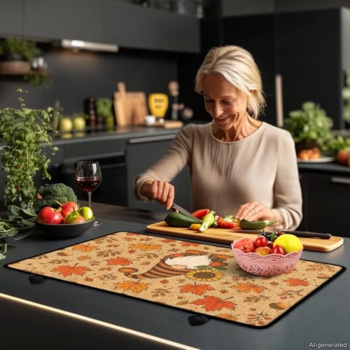 Image of Induction Stove Top Cover Protector Autumn Flat Top Stove Cover Mat Universal Stove Top Cover for Electric Anti-Scratching Cooktop Mat, 29 x 21 Inch, Gnome Fall Leaf Berry Acorn Print