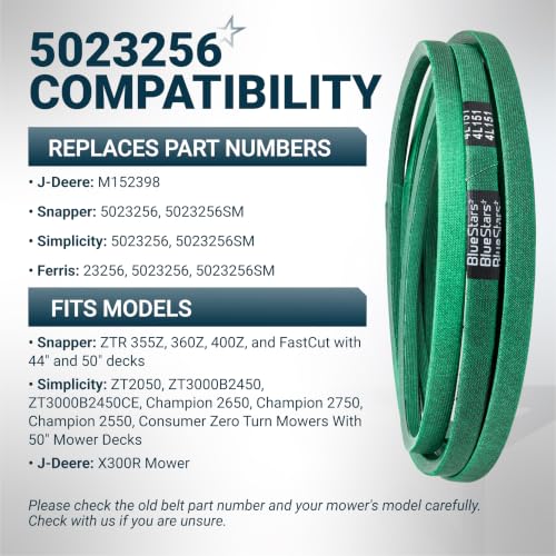 Image of [Upgraded Grip120] BlueStars 5023256 Deck Belt | Aramid Cord | 1 /2 inch x 151 inch | Deck Belt for Snapper 355Z 360Z 400Z, Simplicity ZT2050 ZT3000 Champion, Ferris Mowers, Replace John Deere M152398 5023256SM