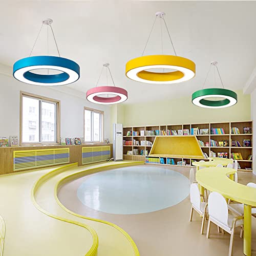 Nowoczesny żyrandol LED (40-80 cm), wydrążona, okrągła lampa wisząca z regulowaną wysokością, ciepłe światło 3000 K, do klasy, biura, sypialni, wytrzymała konstrukcja z aluminium i akrylu