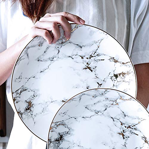 Coffeezone Slight Gold Inlay Fashion Nordic Marble Design Porcelain Dinner Plates Set Of 4 (Slight Gold 10 Inches) #TOP2