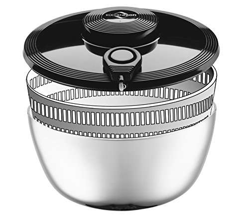 Küchenprofi Salatschleuder, Schwarz, Silber, rostfreier Edelstahl, 3,25 L/Ø 24 cm mit Seilzug, Sieb und Basisplatte, für… - Image 5