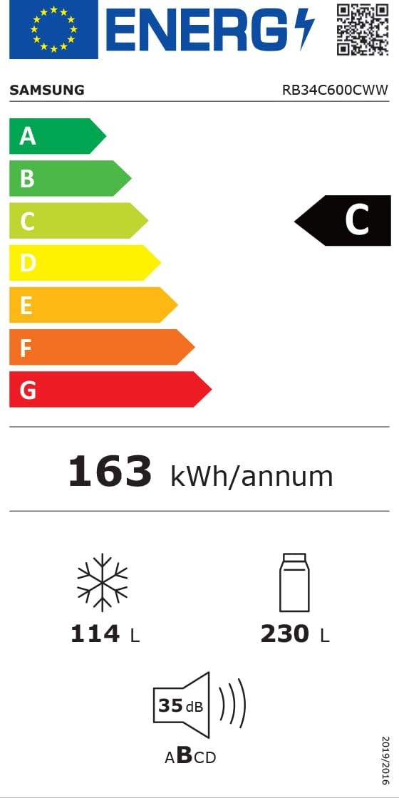Samsung Kühlschrank mit Gefrierfach, 185 cm, SpaceMax, AI Energy Mode, EEK: C | Gleichmäßige Kühlung, Sparen Sie bis zu 10% Energie durch künstliche Intelligenz, Power Cool, Power Freeze