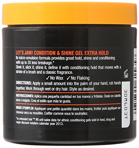SoftSheen-Carson Dark and Lovely Let's Jam, Shining and Conditioning Gel, Extra Hold, For all Hair Types, Styling Gel Also Great for Braiding, Twisting & Smooth Edges, 4.4oz