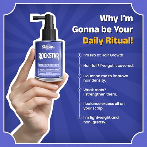Image of Rockstar Blue Pea Hair Growth Serum with 4% Anagain, 3% Redensyl & 2% Baicapil - Anti Hair Fall & Root Strengthening Scalp Serum for Hair Regrowth, Thicker & Denser Hair | Precision Pump Applicator | 30ml