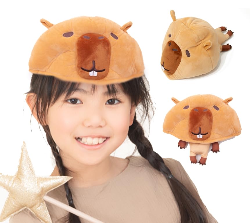 オレンジ帽子のアニマルぬいぐるみ ちびぬい】ニット帽（オレンジ・紺色） | ぬいふく工房