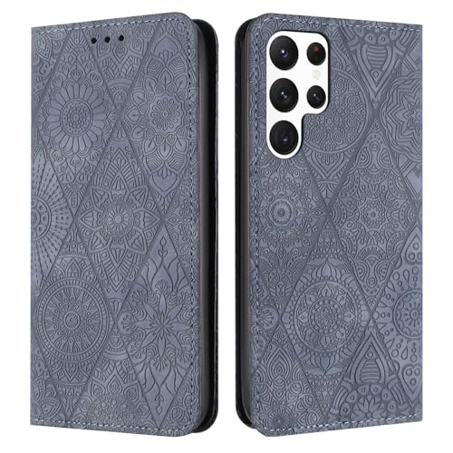 Étui Samsung Galaxy A73 5G gris avec fermeture magnétique et porte-cartes