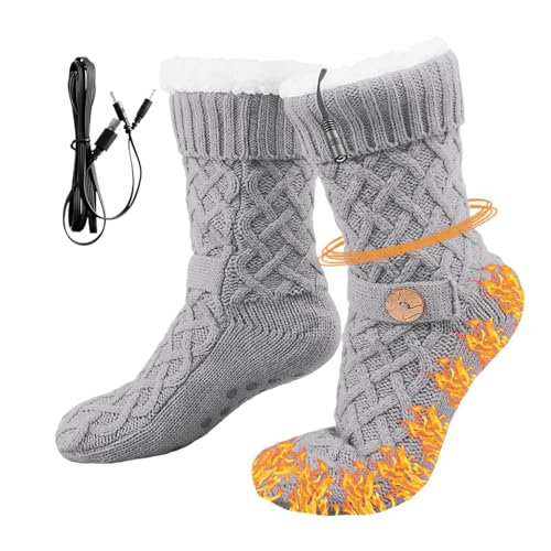 Calcetines térmicos con calefacción por USB: calentadores de pies eléctricos, de punto, con forro de lana, zapatos térmicos unisex antideslizantes, para oficina, viajes, interiores, cómodos, cálidos y