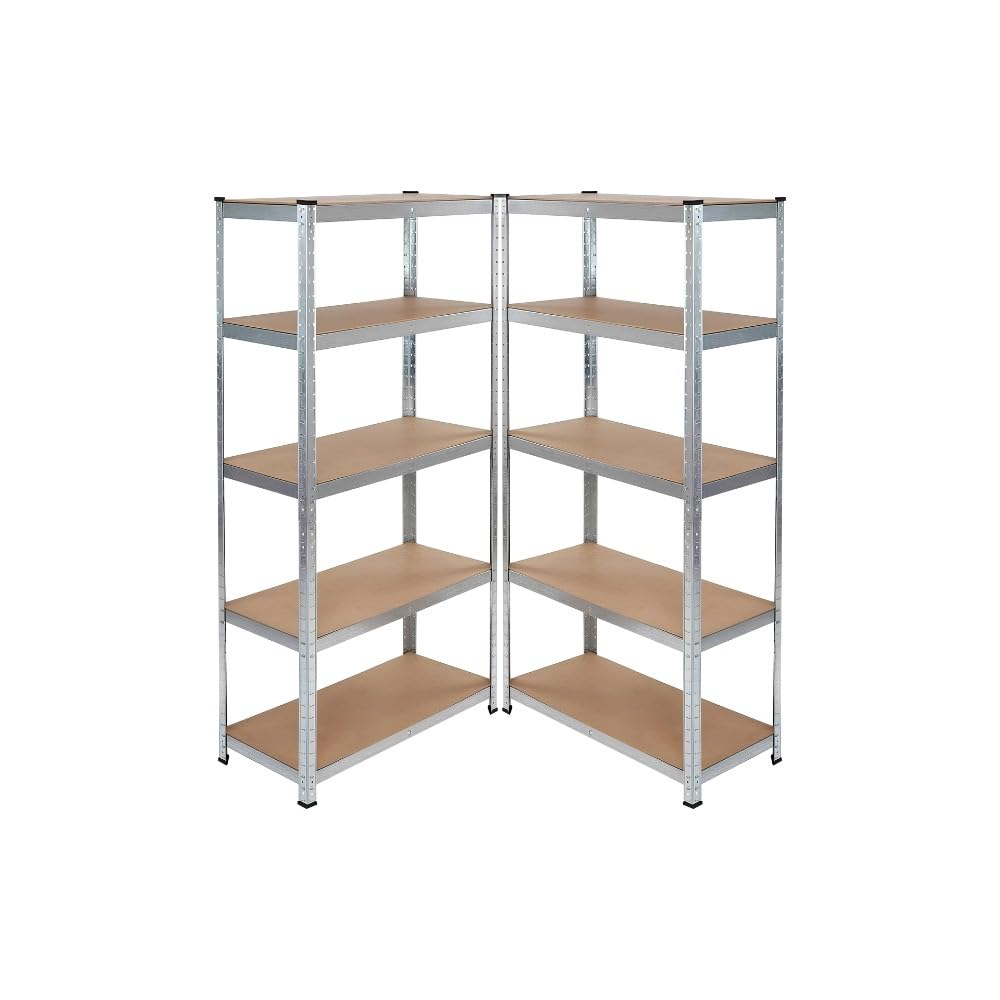 Generico KOMBO Set di 2 Scaffali in Metallo, Scaffalature a 5 Ripiani Regolabili, Senza Viti, Scaffale Salvaspazio per Garage, Magazzino, Casa, Portante 875 kg, 40 x 90 x 180 cm, Argento