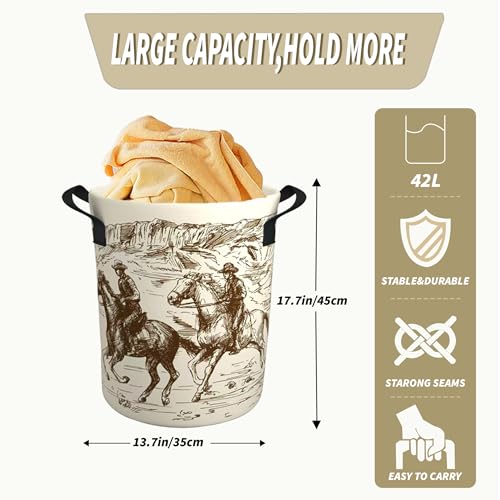 Image of Western Cowboy Laundry Basket Gifts for Boys, Boys' Room Decor Baby Nursery Hamper Western Room Decor 17.7x13.7 Inch