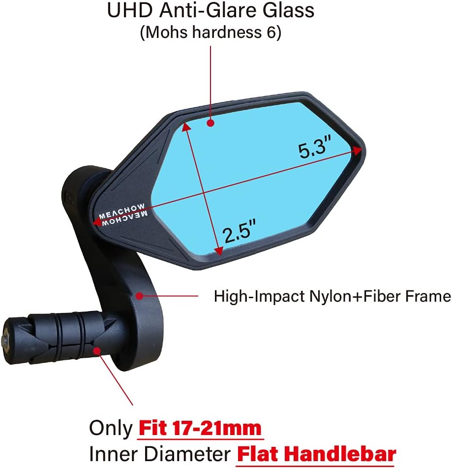 MEACHOW New Bar End Bike Mirror, Crystal UHD Automotive Grade Glass Lens E-Bike Mirrors, Scratch Resistant, Safe Rearview Mirrors, (Silver Left Side) ME-022LS MEACHOW New Bar End Bike Mirror, Crystal UHD Automotive Grade Glass Lens E-Bike Mirrors, Scratch Resistant, Safe Rearview Mirrors, (Silver Left Side) ME-022LS
