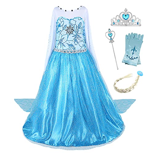 New front Niña Vestido de Princesa Elsa Frozen Vestido de Disfraz Accesorios Corona Varita Mágica...