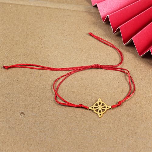 Fuqimanman2020 1 Pair Witches Knot Charm Bracelets Set Stainless Steel Celtic Knot Wiccan Symbol Pagan Triple Goddess Braided Adjustable String Rope for Women Men Couple Geometric Witchcraft Jewelry3