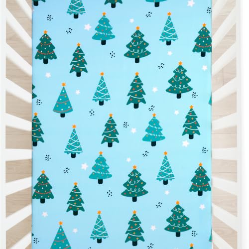 Image of JISEN Christmas Fitted Crib Sheets for Boys Girls 52x28 Inch Cartoon Tree