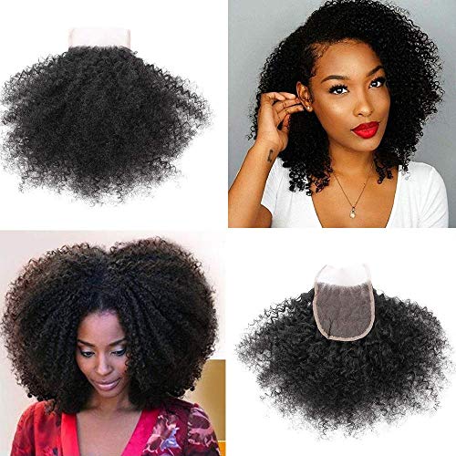 Allnice Afro Kinky Curly 4x4 Free Part Lace Closure Remy Virgin Mongolian 4b 4c Afro Kinky Curly Human Hair Lace Closure Natural Color 12inch