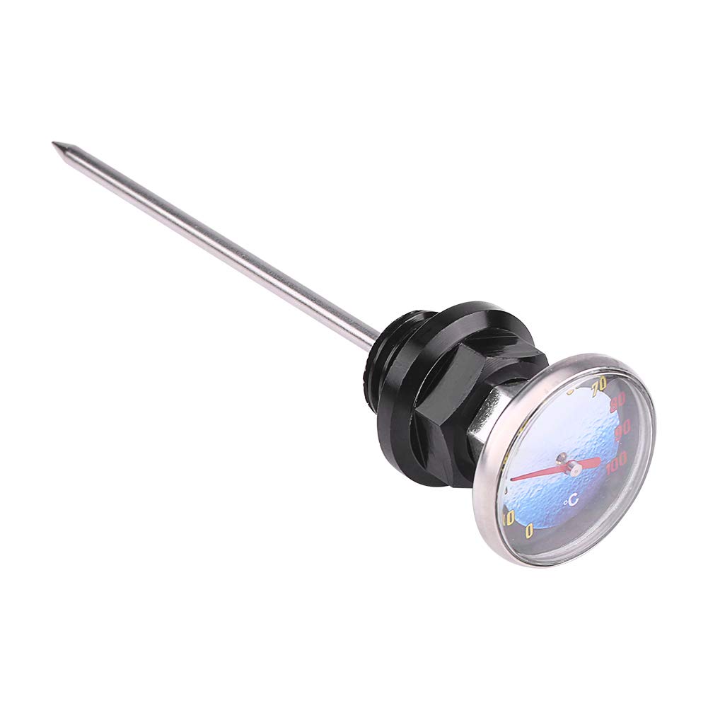 Astina dell'olio del motociclo Astina di livello dell'olio in lega di alluminio Indicatore di livello con termometro per motocicletta (Black)