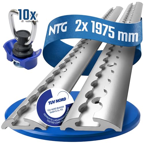 NTG 2 Stück 2 m Airlineschienehalbrunde Form aus Aluminum - Sparset - mit 10 Stück Kunststoff Fitting | Gebohrte Zurrschiene | Silber eloxiert | Ladungssicherung für LKWs und Wohnmobile |