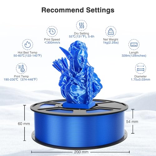 Image of Silk Blue PLA Filament 1.75mm 1kg(2.2lbs), Rapid Shiny 3D Printer Filament PLA for Fast Printing, Low Warp & Clog-Free, Dimensional Accuracy + /- 0.03mm Fits for FDM 3D Printers
