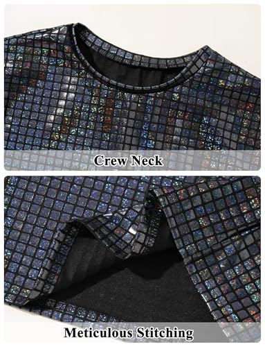 Girls Metallic Outfit Crop Top Short Sleeve Shirt Concert Sequin Tee Hip Hop Disco Loose Blouse 3-4Years4